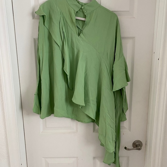 Pastel green long sleeve cascade mock neck top - Picture 13 of 16